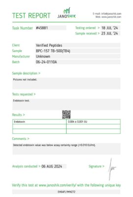 bpc-157 tb-500 blend endotoxin lab test August 2024