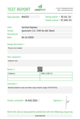 Ipamorelin CJC 1295 No DAC Endotoxin Lab Test August 2024