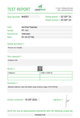 A PT 141 peptide endotoxin (lps) lab report for 2024.