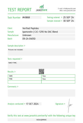 Ipamorelin CJC1295 No DAc Blend Sterility Lab Test October 2024