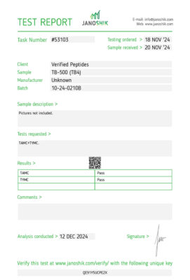 A TB-500 peptide sterility test for Verified Peptides.