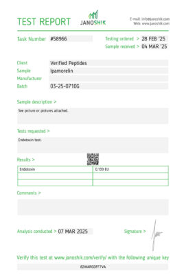 Ipamorelin Endotoxin Test Report March 2025