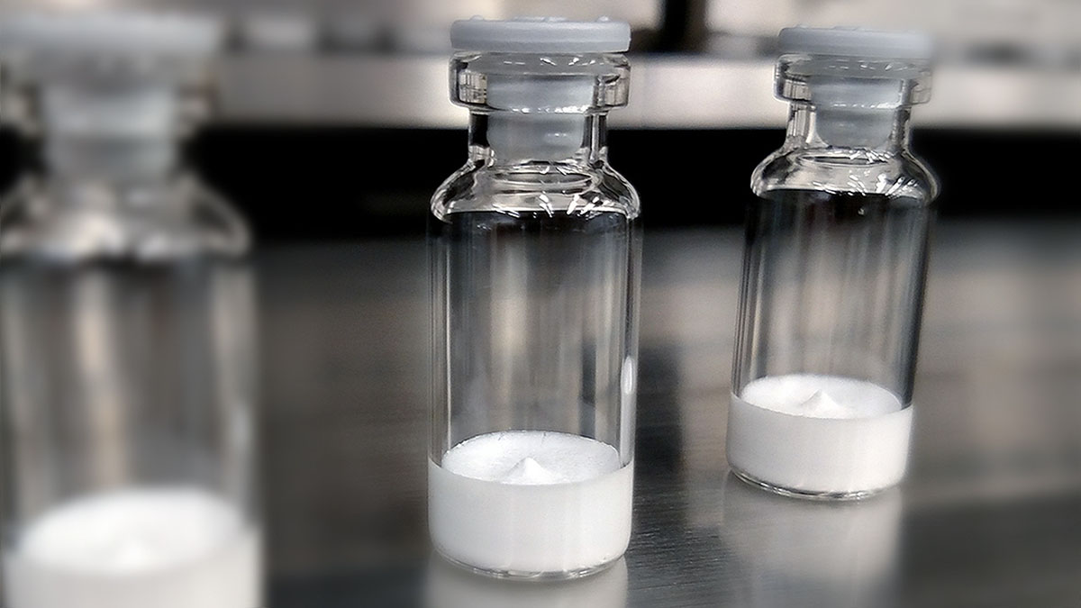 An example of a peptide vial with a lyophilized powder cake