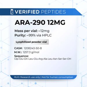 A peptide information sheet for the Verified Peptides ARA 290 for sale.