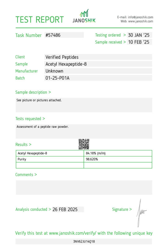 Argireline Acetyl Hexapeptide-8 Lab Test February 2025