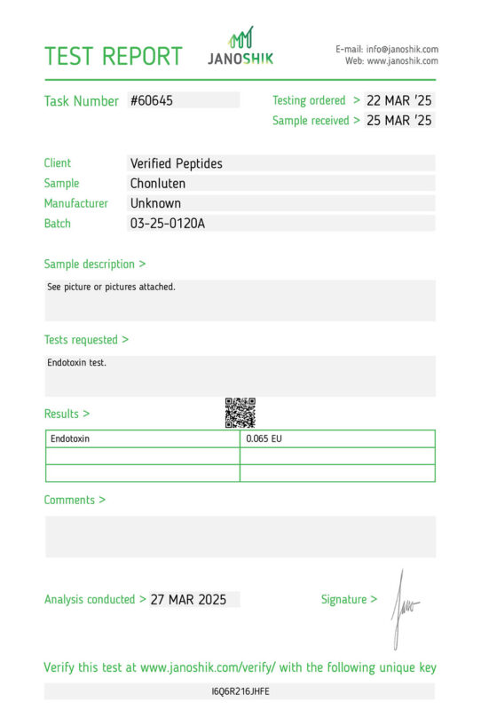 Chonluten Endotoxin Test Report March 2025