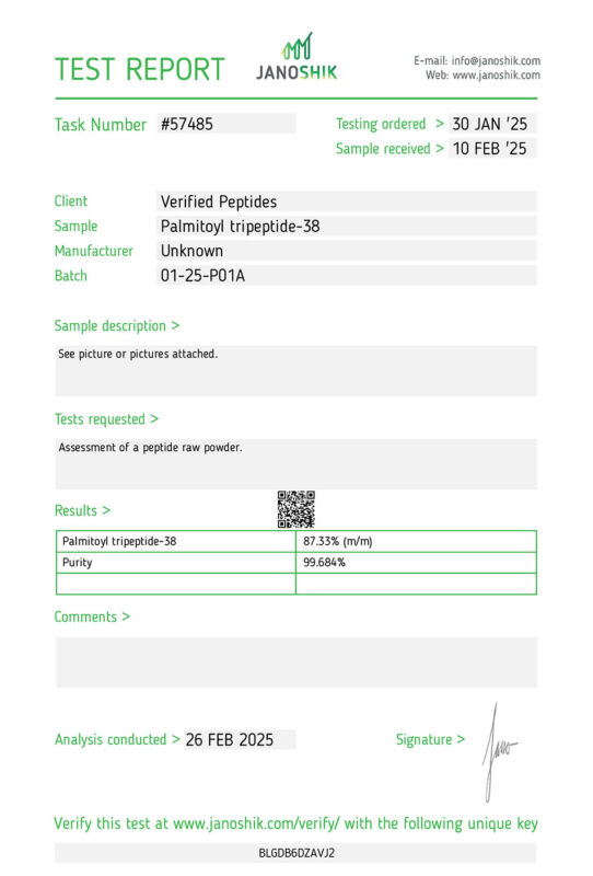 Matrixyl Synthe 6 Palmitoyl Tripeptide-38 Lab Test February 2025