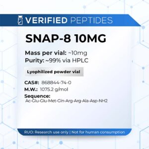 An information sheet for our 10MG SNAP-8 peptide.
