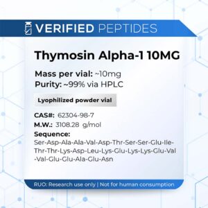 An information sheet for our 10MG Thymosin Alpha-1 peptide.