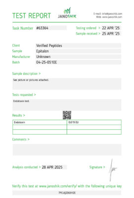 Epitalon Endotoxin Lab Report Test April 2025
