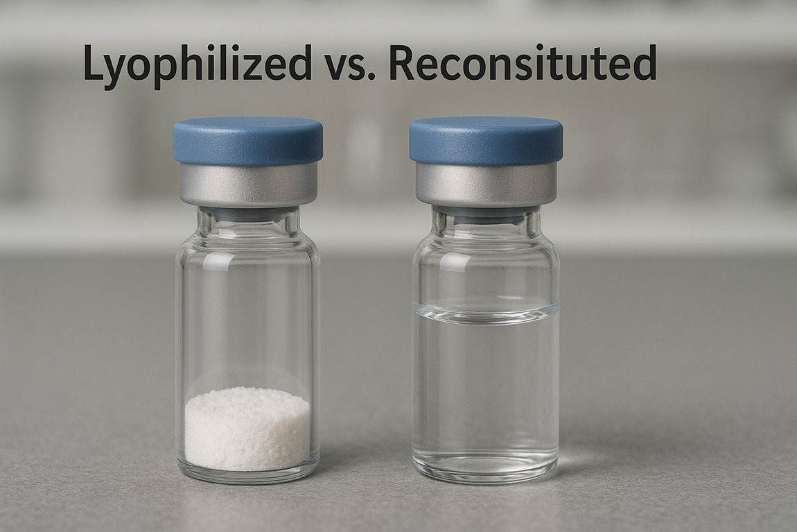 Reconstituted peptide compared to lyophilized peptide