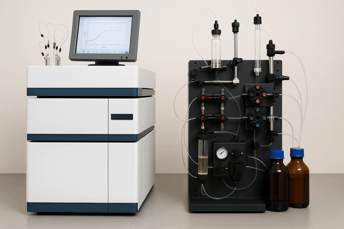 A picture comparing an HPLC machine and a LP machine.