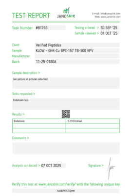 KLOW Peptide Endotoxin Certificate of Analysis Lab Test Report October 2025