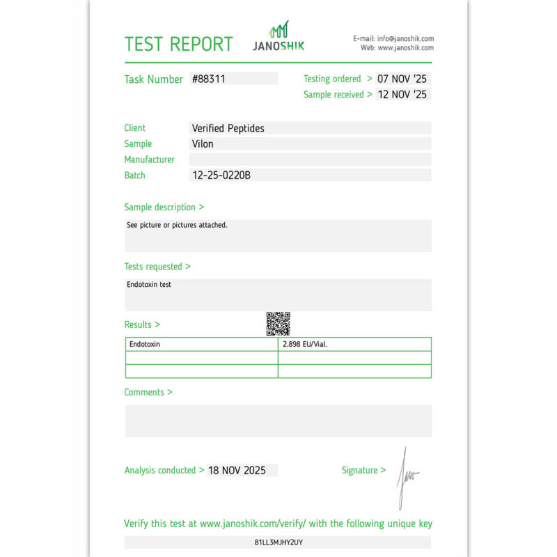 Vilon Peptide Endotoxin Certificate of Analysis Lab Test Report October 2025
