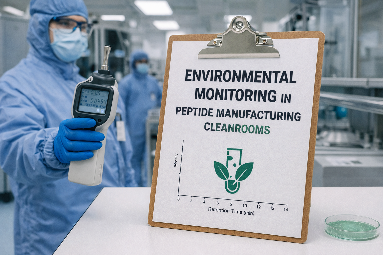 Environmental monitoring in the cleanroom for the production of peptides