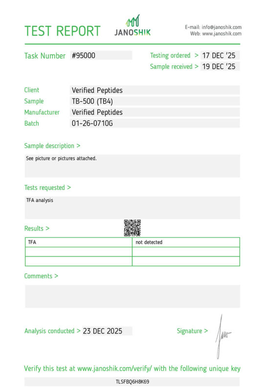 TB500 (TB4) Peptide TFA Certificate of Analysis Lab Test Report December 2025