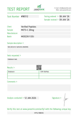 MOTS-c Peptide Endotoxin Certificate of Analysis Lab Test Report December 2025
