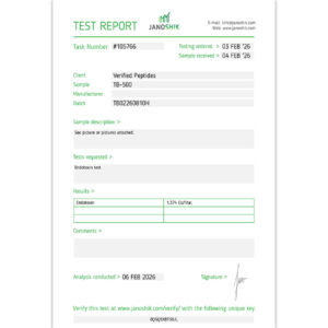 TB-500 Peptide Endotoxin Certificate of Analysis Lab Test Report February 2026
