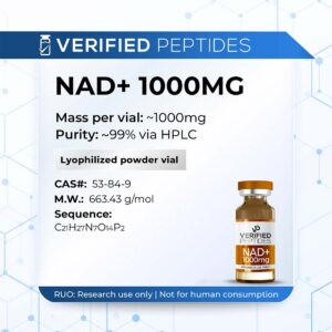 A peptide information sheet for the Verified Peptides NAD peptide.